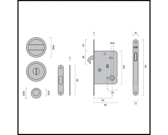 JNF  Round Mortise Privacy Set  - Dimensions