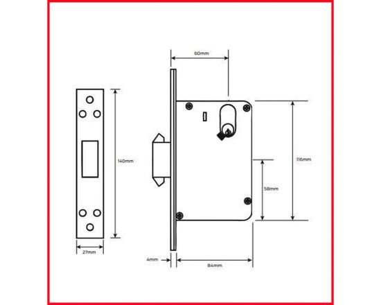 Legge 990S Mortice Sliding Door Lock - Dimensions