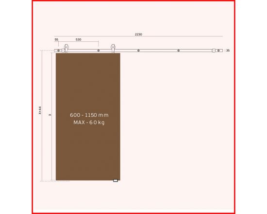 JNF 2230mm Track Barn Door System - Dimensions