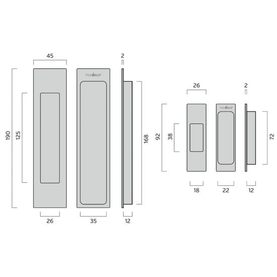 M Series 8008 Flush Pull Passage Set - Dimensions