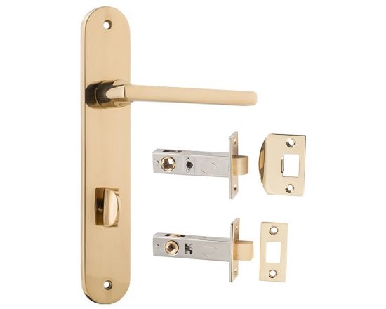 Baltimore lever on plate privacy set - Polished brass
