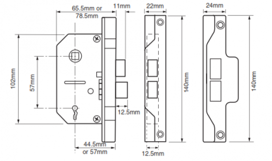 Union 2 lever rebated motice lock dimensions