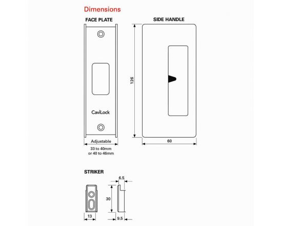 CS for Doors cavity sliding emergency release  privacy set Dimensions