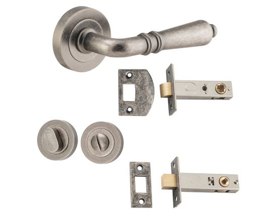 Sarlat lever on rose privacy set - Distressed Nickel