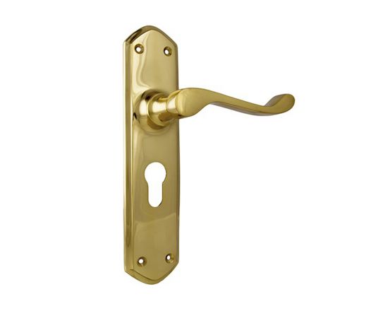 Windsor lever on Euro 48 plate set - Polished Brass