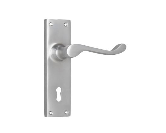 Victorian lever on lever lock plate set - Satin Chrome