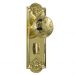 Nouveau knob on privacy plate set - Polished Brass