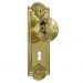 Nouveau knob on lever lock plate set - Polished Brass