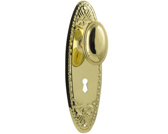 Fitzroy knob on lever lock plate set - Polished Brass