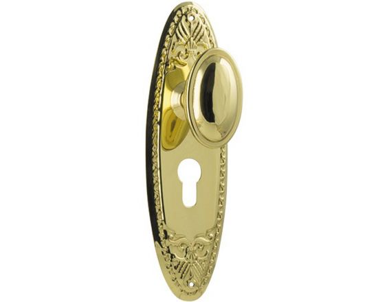 Fitzroy knob on Euro 48 plate set - Polished Brass