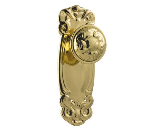 Stepney knob on blank plate set - Polished Brass