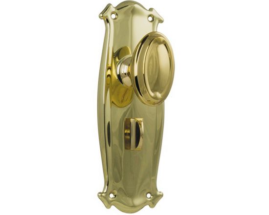 Bungalow knob on privacy plate set - Polished Brass