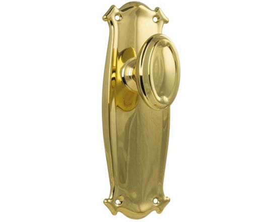 Bungalow knob on blank plate set - Polished Brass