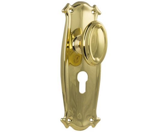 Bungalow knob on Euro 48 plate set - Polished Brass