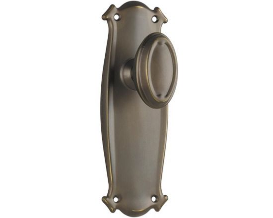 Bungalow knob on blank plate set - Antique brass