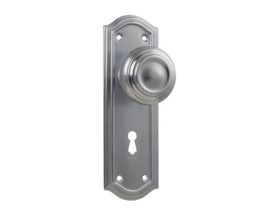 Kensington knob on lever lock plate set - Satin chrome