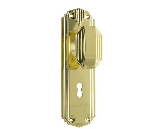 Napier knob on lever lock plate set - Polished brass