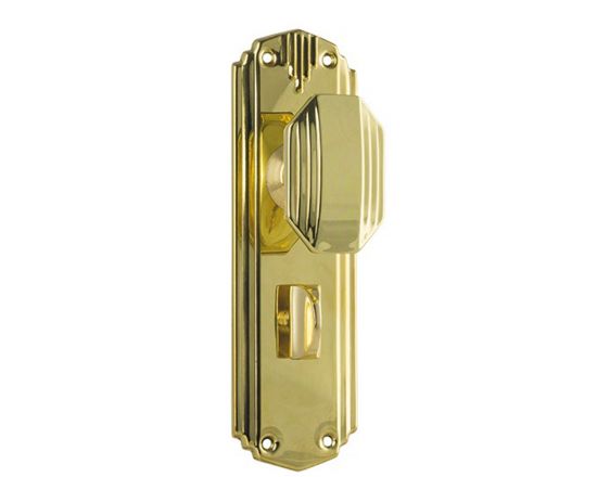 Napier knob on privacy plate set - Polished brass