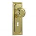 Edwardian knob on lever lock plate set - Polished Brass