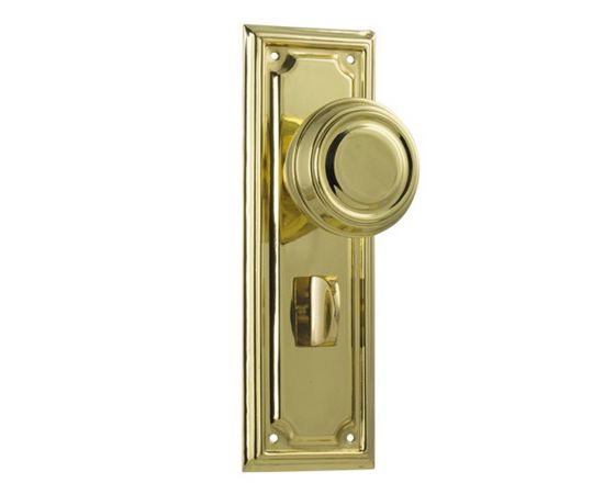 Edwardian knob on privacy plate set - Polished Brass