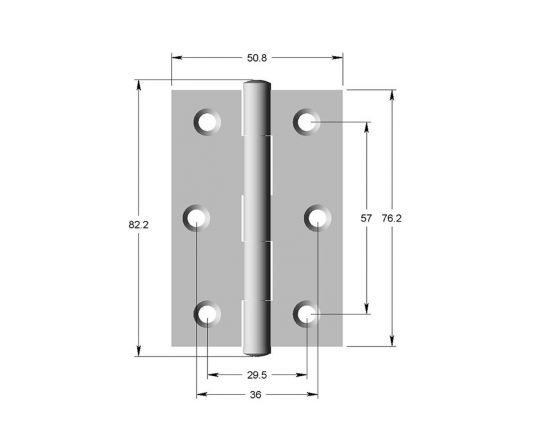 Fixed pin 76mm butt hinge - ZP dimensions