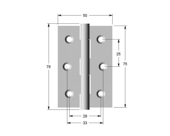 Fixed pin 75mm butt hinge - SS dimensions