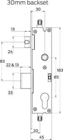 Virtus 30mm Backset 4 Point Mortice Lock
