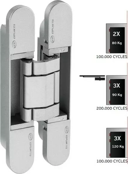 COPLAN Concealed hinge with 3D adjustment (120 kg) - Satin Chrome