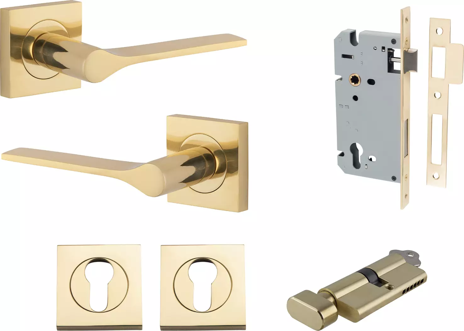 Como Lever - Square Rose Entrance Set - Key / Turn - PB