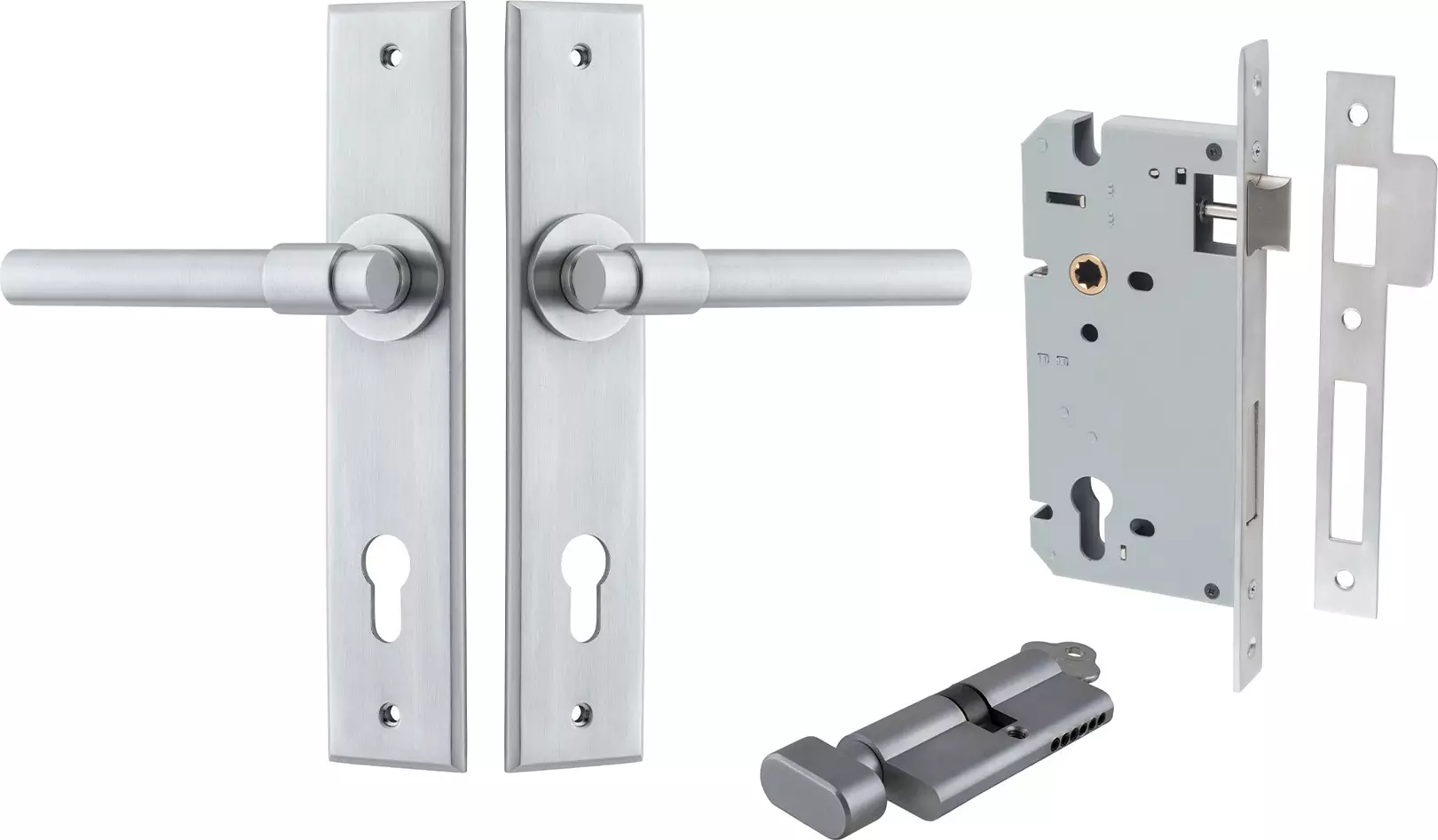 Helsinki Lever - Chamfered Entrance Set - Key / Turn - SC