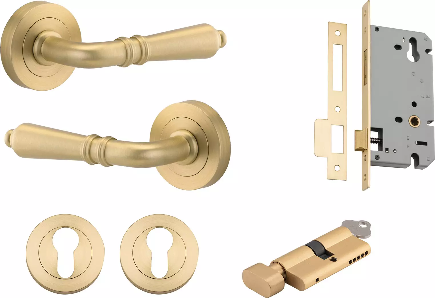 Sarlat Lever - Round Rose Entrance Set - Key / Turn - GLD