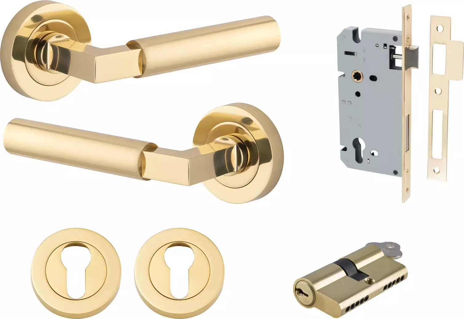 Berlin Lever - Round Rose Entrance Set - Key / Key - PB