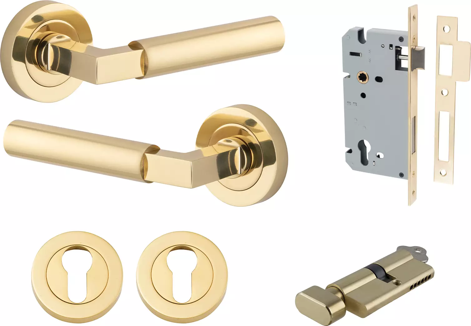 Berlin Lever - Round Rose Entrance Set - Key / Turn - PB