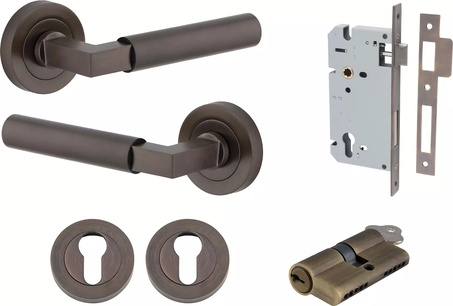 Berlin Lever - Round Rose Entrance Set - Key / Key - SB