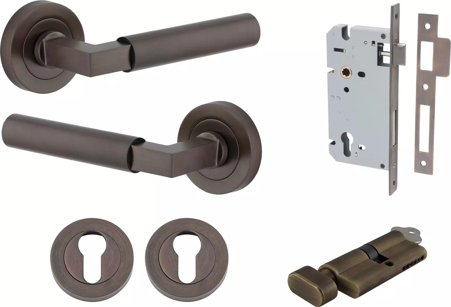 Berlin Lever - Round Rose Entrance Set - Key / Turn - SB