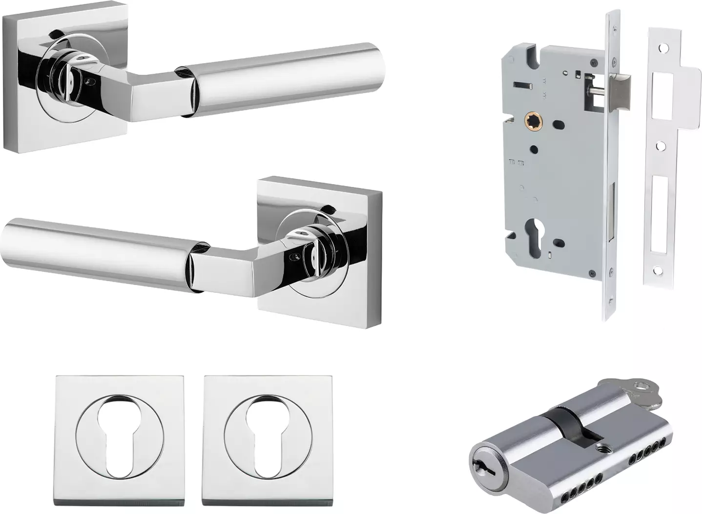 Berlin Lever - Square Rose Entrance Set - Key / Key - CP