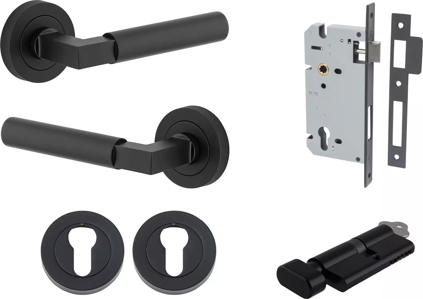 Berlin Lever - Round Rose Entrance Set - Key / Turn - MB