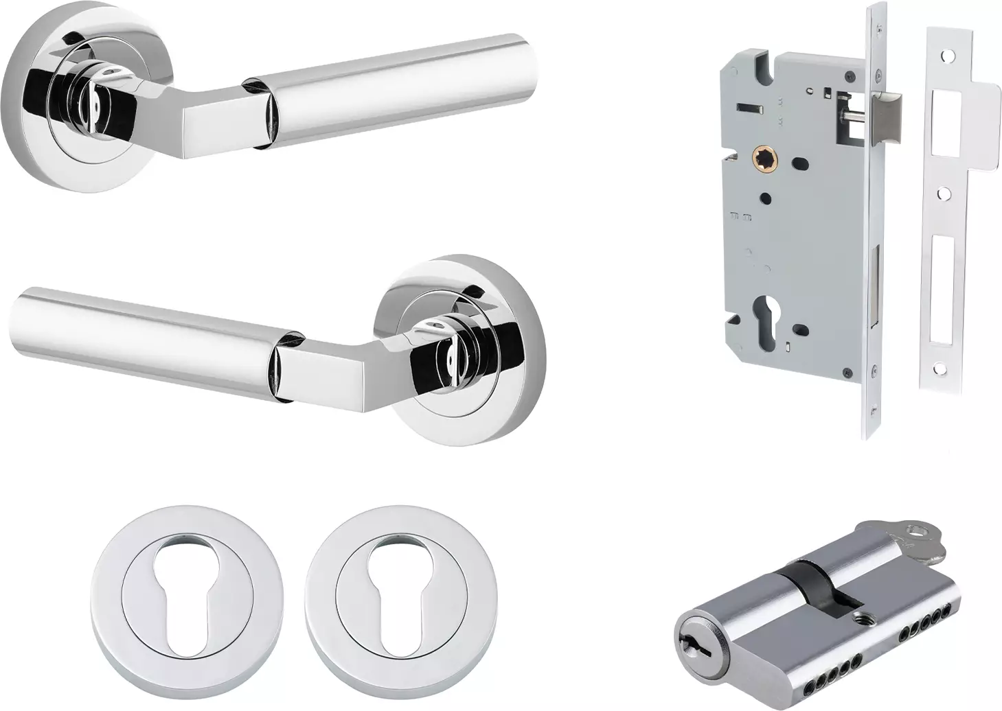 Berlin Lever - Round Rose Entrance Set - Key / Key - CP