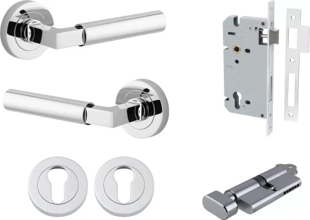 Berlin Lever - Round Rose Entrance Set - Key / Turn - CP