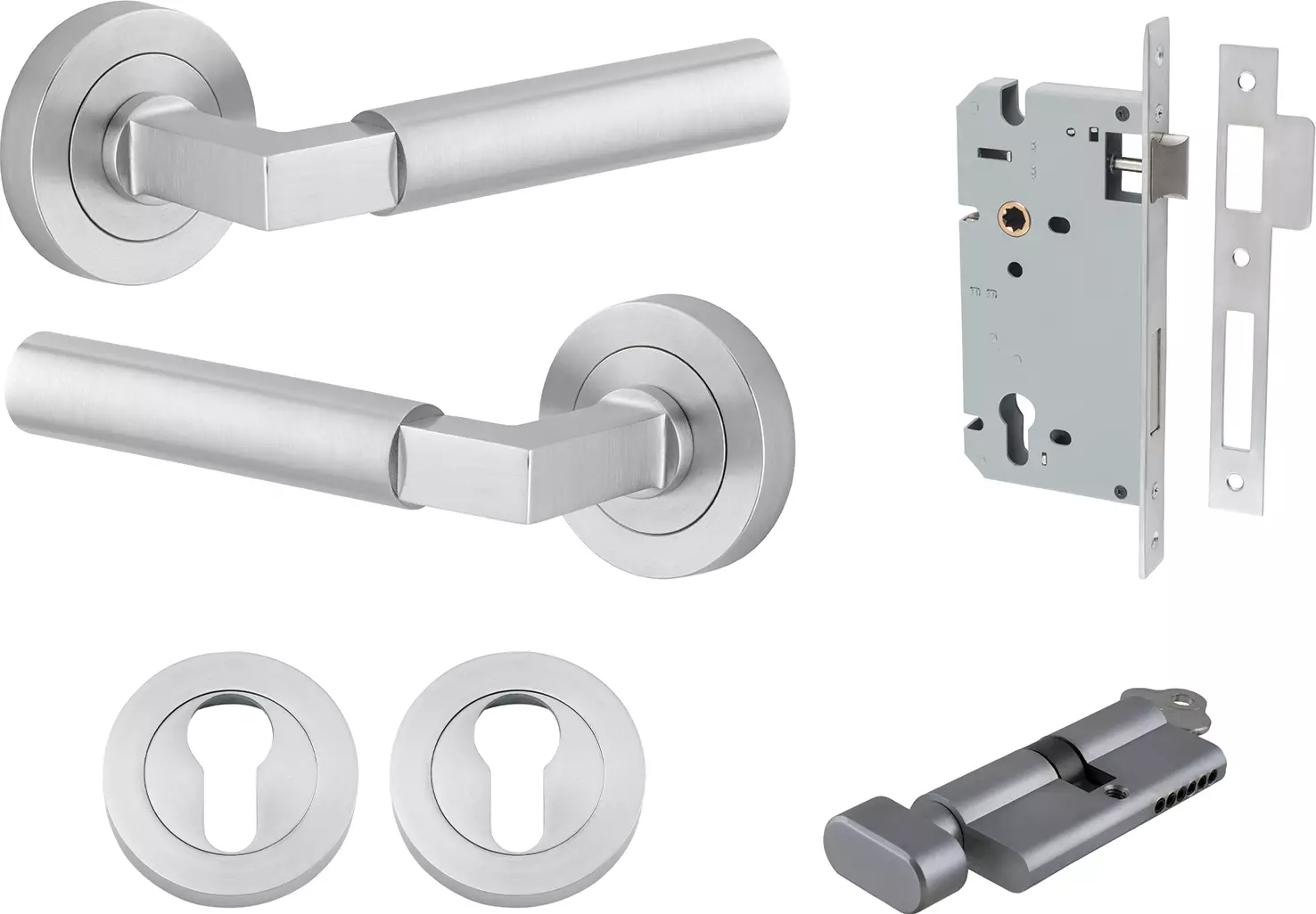 Berlin Lever - Round Rose Entrance Set - Key / Turn - SC