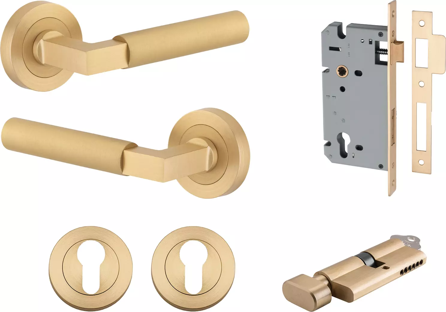 Berlin Lever - Round Rose Entrance Set - Key / Turn - BB