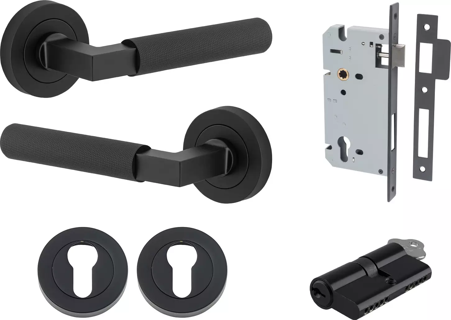 Brunswick Lever - Round Rose Entrance Set - Key / Key - MB