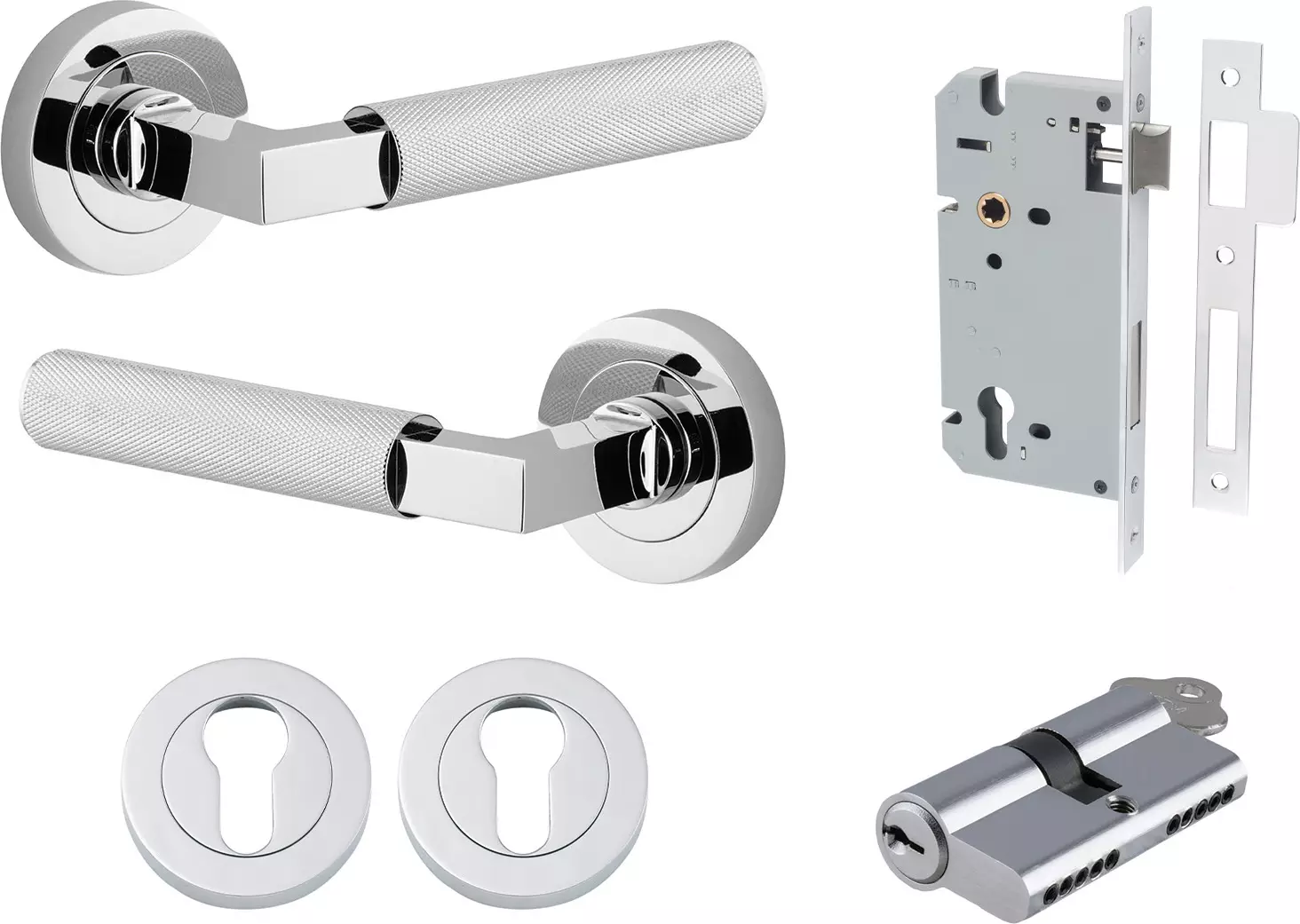 Brunswick Lever - Round Rose Entrance Set - Key / Key - CP