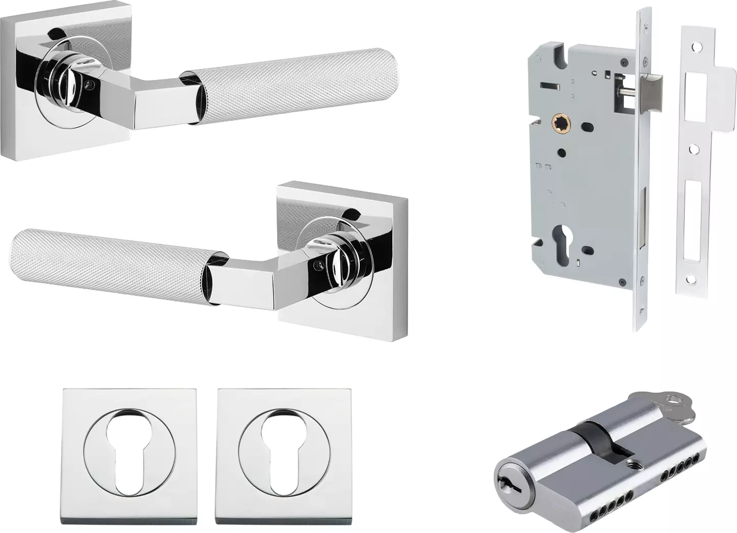 Brunswick Lever - Square Rose Entrance Set - Key / Key - CP