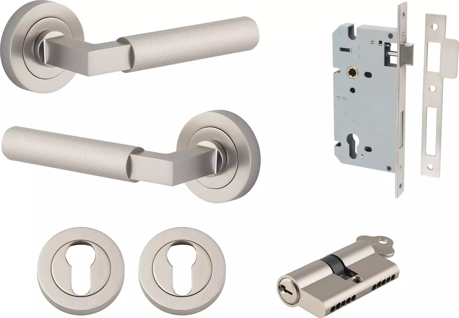 Brunswick Lever - Round Rose Entrance Set - Key / Key - SN