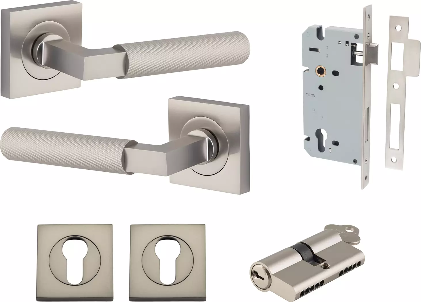 Brunswick Lever - Square Rose Entrance Set - Key / Key - SN