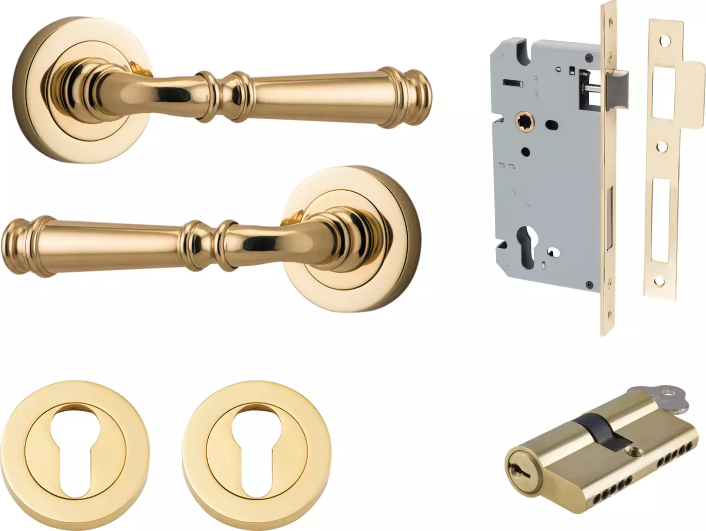 Verona Lever - Round Rose Entrance Set - Key / Key - PB