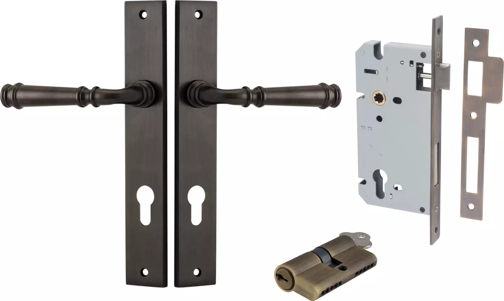 Verona Lever - Rectangular Entrance Set - Key / Key - SB