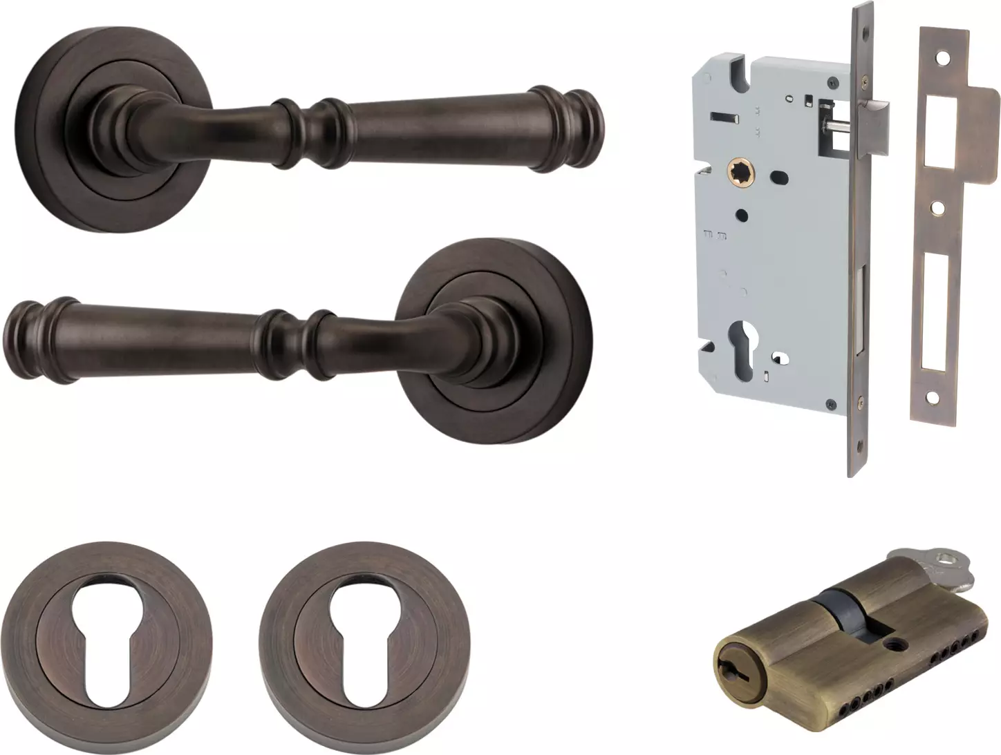 Verona Lever - Round Rose Entrance Set - Key / Key - SB