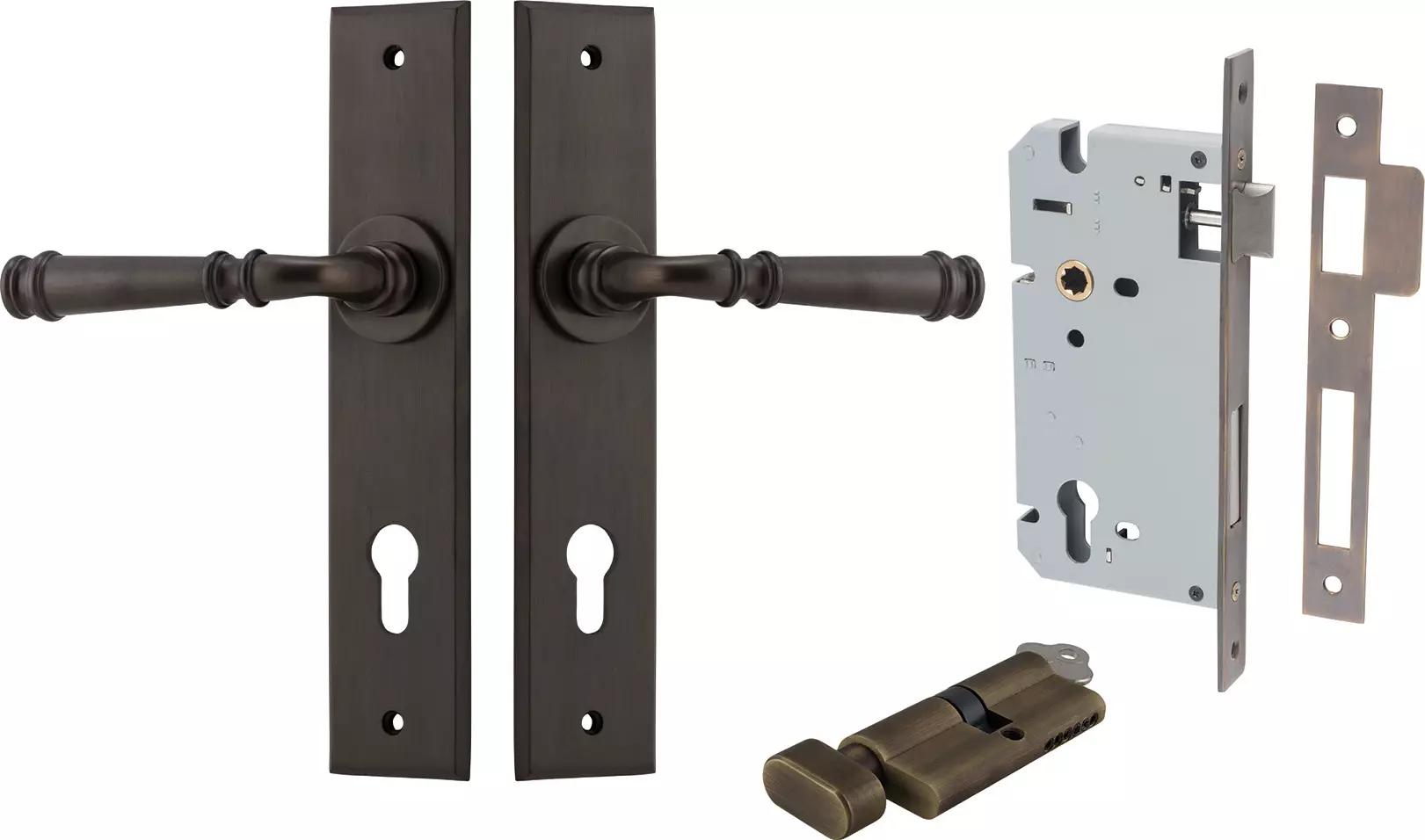 Verona Lever - Chamfered Entrance Set - Key / Turn - SB